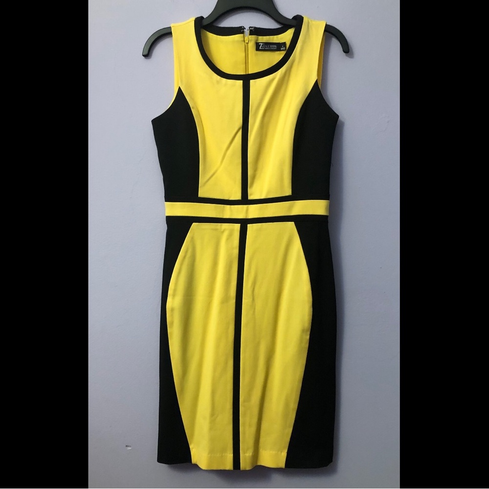 NY&Co Yellow and Black Colorblock Midi Sheath Dress